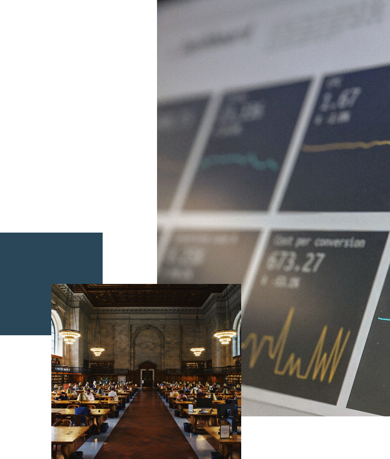 collage of library picture and data dashboard